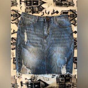 Blue Distressed Pencil Skirt